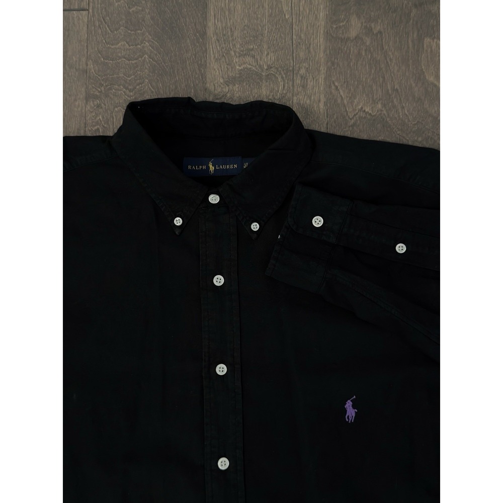Polo Ralph Lauren Button Down Long Sleeve Black Shirt Mens Size LT Purple Pony
